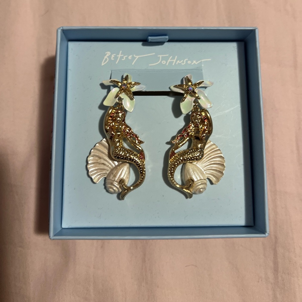Betsey Johnson Gold and Cream Mermaid Earrings